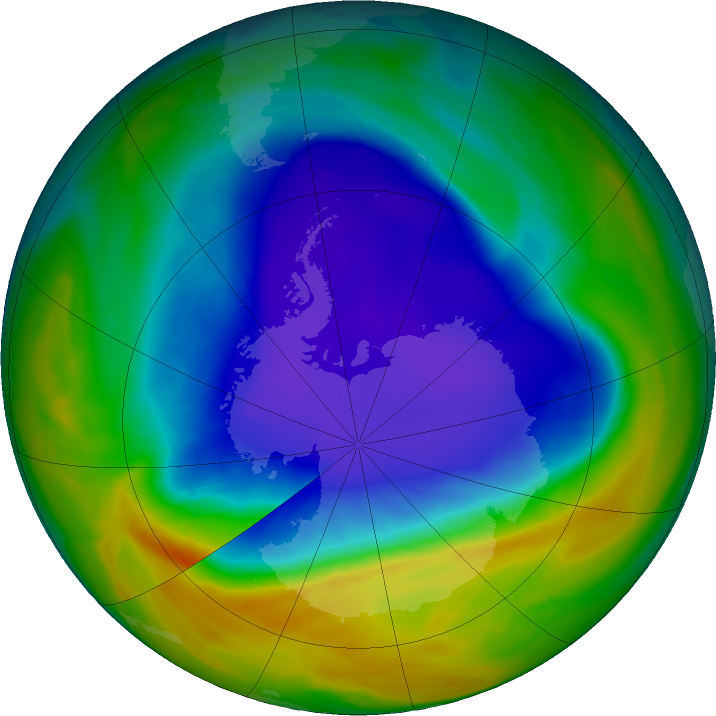 Antarctic ozone map for 14 October 2016